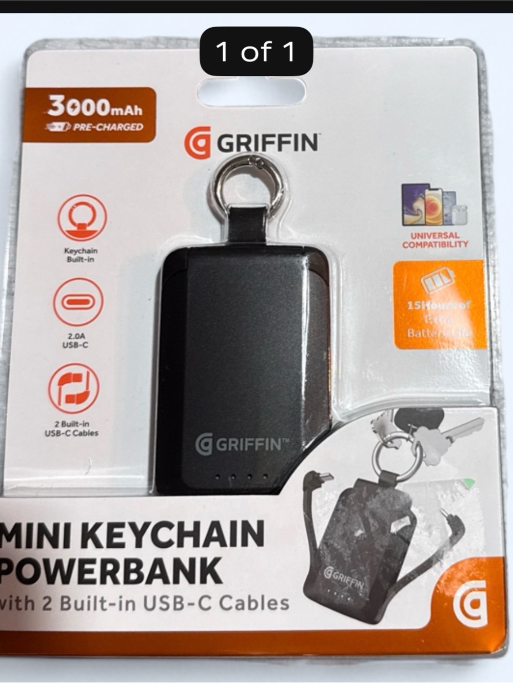 Griffin Mini Keychain Powerbank - Black (3000mAh)
